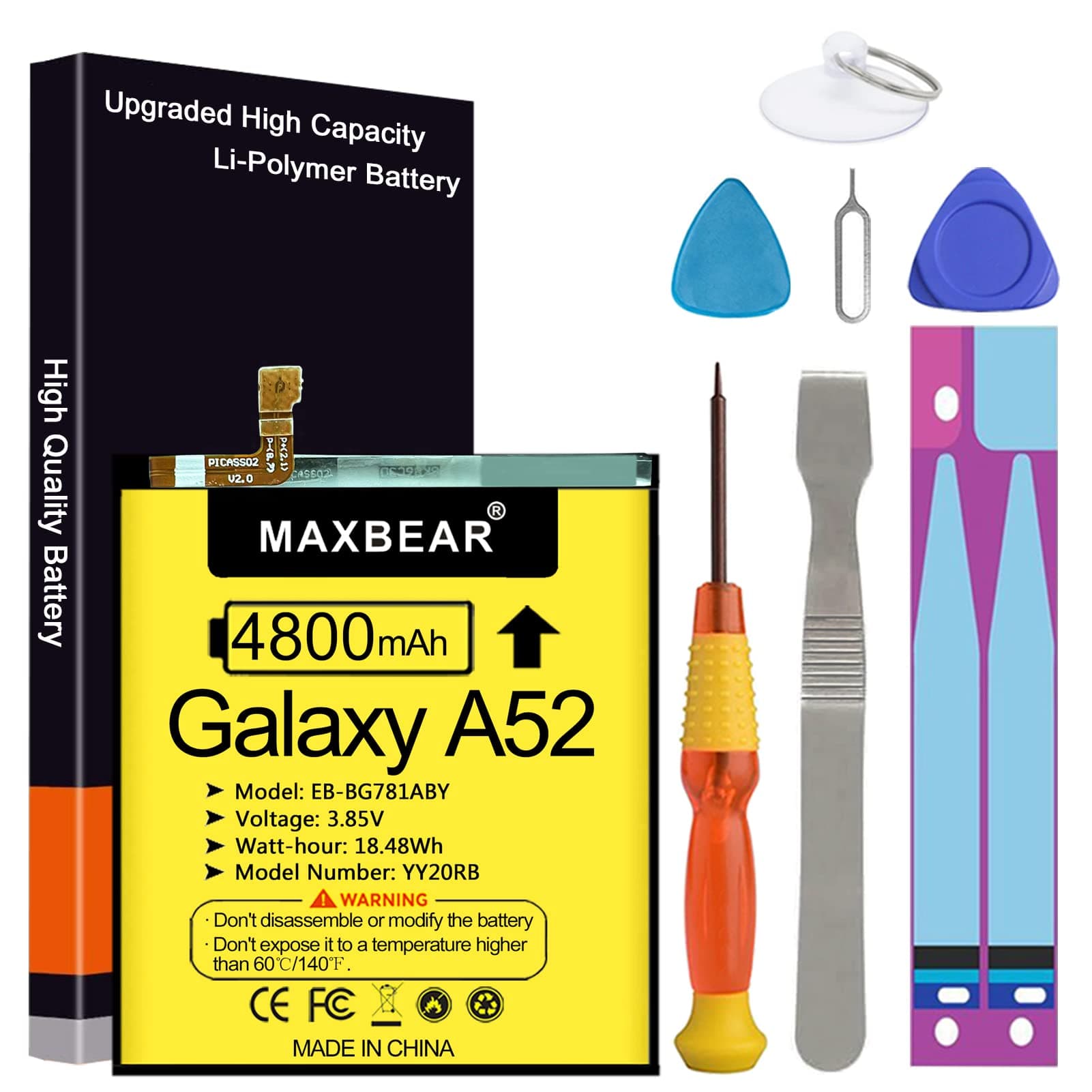 MAXBEAR Galaxy A52 Battery, 4800mAh 3.85V Li-Polymer Replacement Battery EB-BG781ABY for Samsung Galaxy A52 (4G / 5G) SM-A526 SM-A526B/DS SM-A5260 with Repair Tool Kit