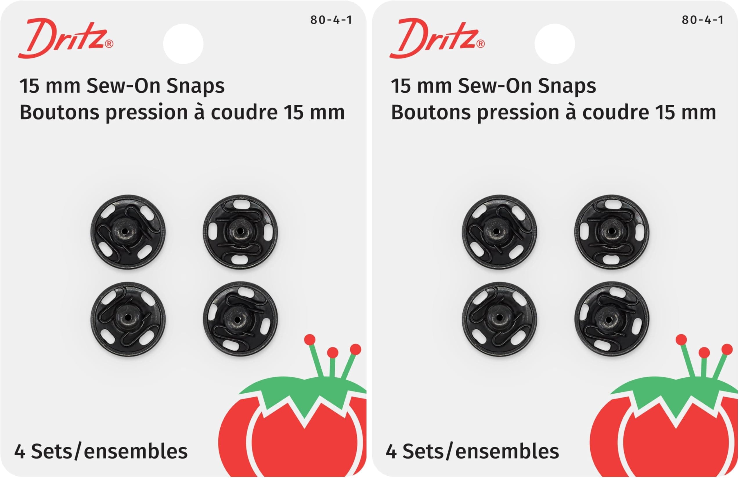 Dritz 80-4-1 Sew-On Snaps, Black, Size 4 4-Count (Pack of 2)