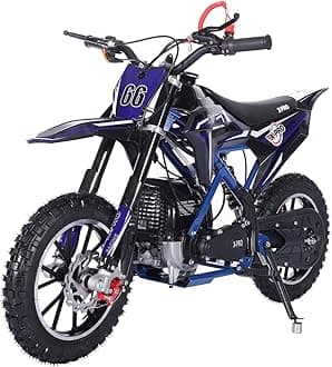 Hawk Mini Dirt Bike, Gas Power 4 Stroke Dirt Bike! 40CC Pit Bike, Pull Start, 10" Wheels! (Blue)