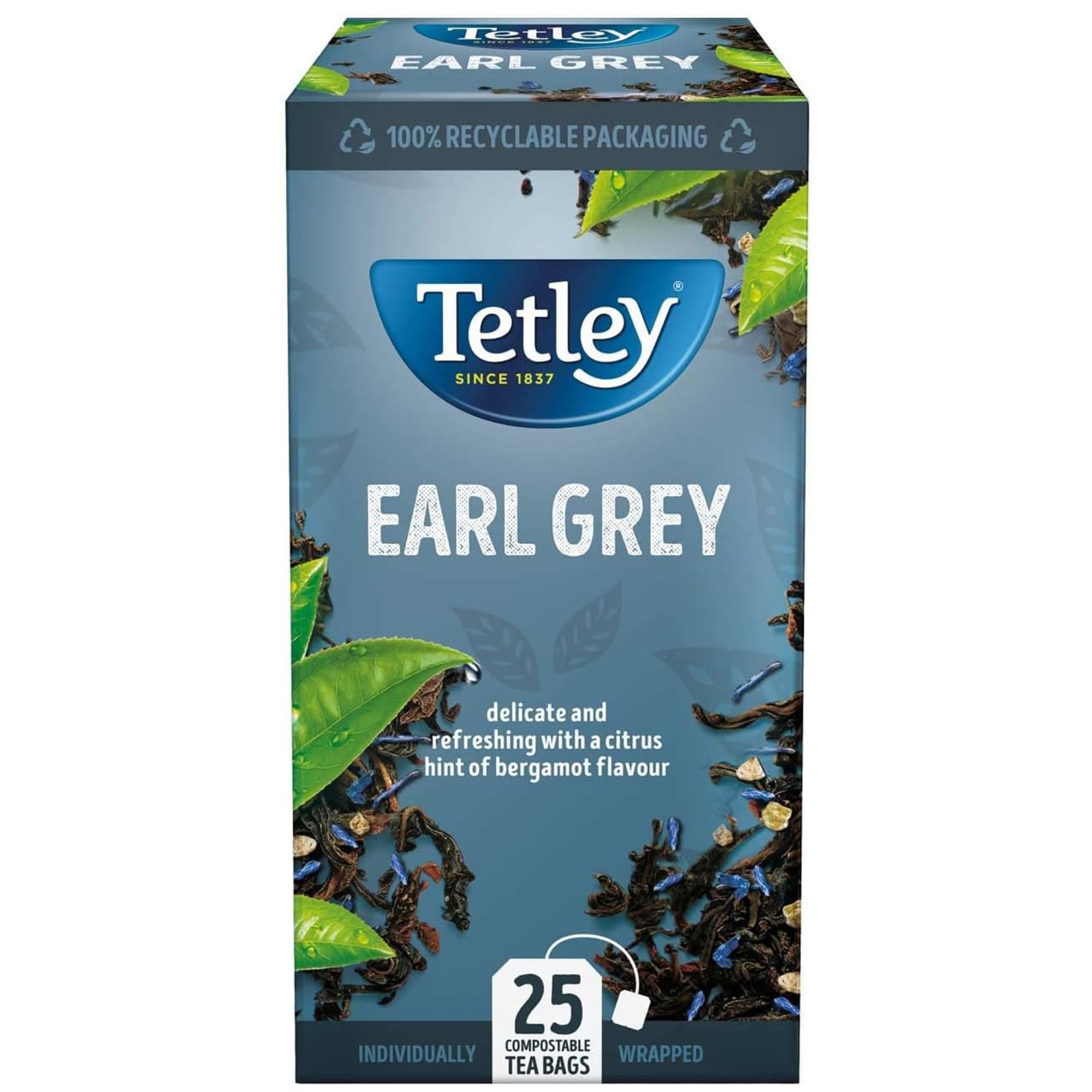 Earl Grey String & Tag Enveloped Tea Bags - Delicate Bergamot & Citrus Infusion - Premium Black Tea - Rainforest Alliance Certified - 25 Individually Wrapped Tea Bags (1 Pack)