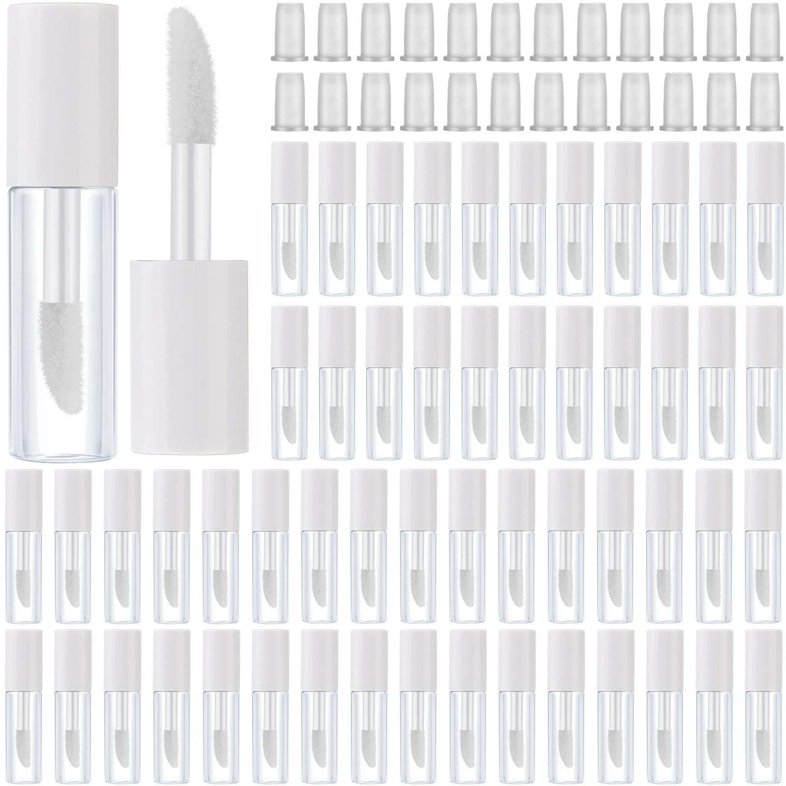 Patelai 100 Pieces Clear Mini Lip Gloss Tube Refillable Empty Lip Balm Gloss Containers Bottles Transparent Mini Lipstick Containers for Women DIY Makeup(White,1.2ml)