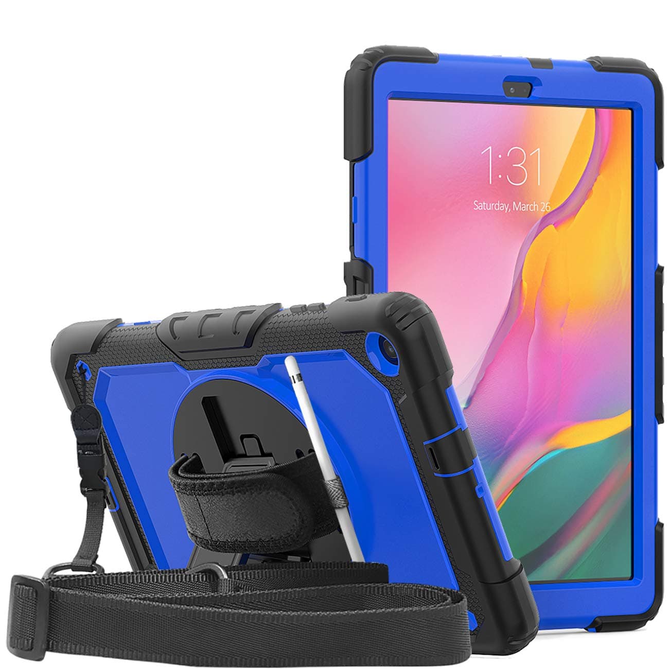 DUNNO Case for Samsung Galaxy Tab A 10.1 Inch 2019(SM-T510/T515) - Heavy Duty Full Body Cover with Built-in Kickstand Shockproof Multiple Viewing Angles (Black/Blue)