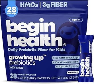 - Begin Health Growing Up Prebiotics for Kids 28-Packs | Prebiotic Soluble Powder Stool Softeners and Digestive Gut Health Supplement | Ideal to Mix with Kids Daily Beverages and Soft Foods - Unflavored