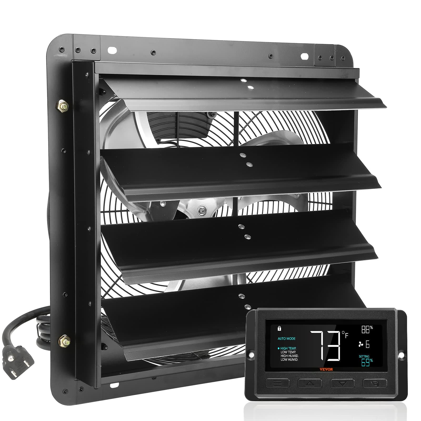 VEVOR Shutter Extractor Fan 16 Inch with Temperature Humidity Controller, Adjustable Variable Speed Wall Attic Extractor Fan 2900 m³/h EC Motor for Greenhouse, Garage