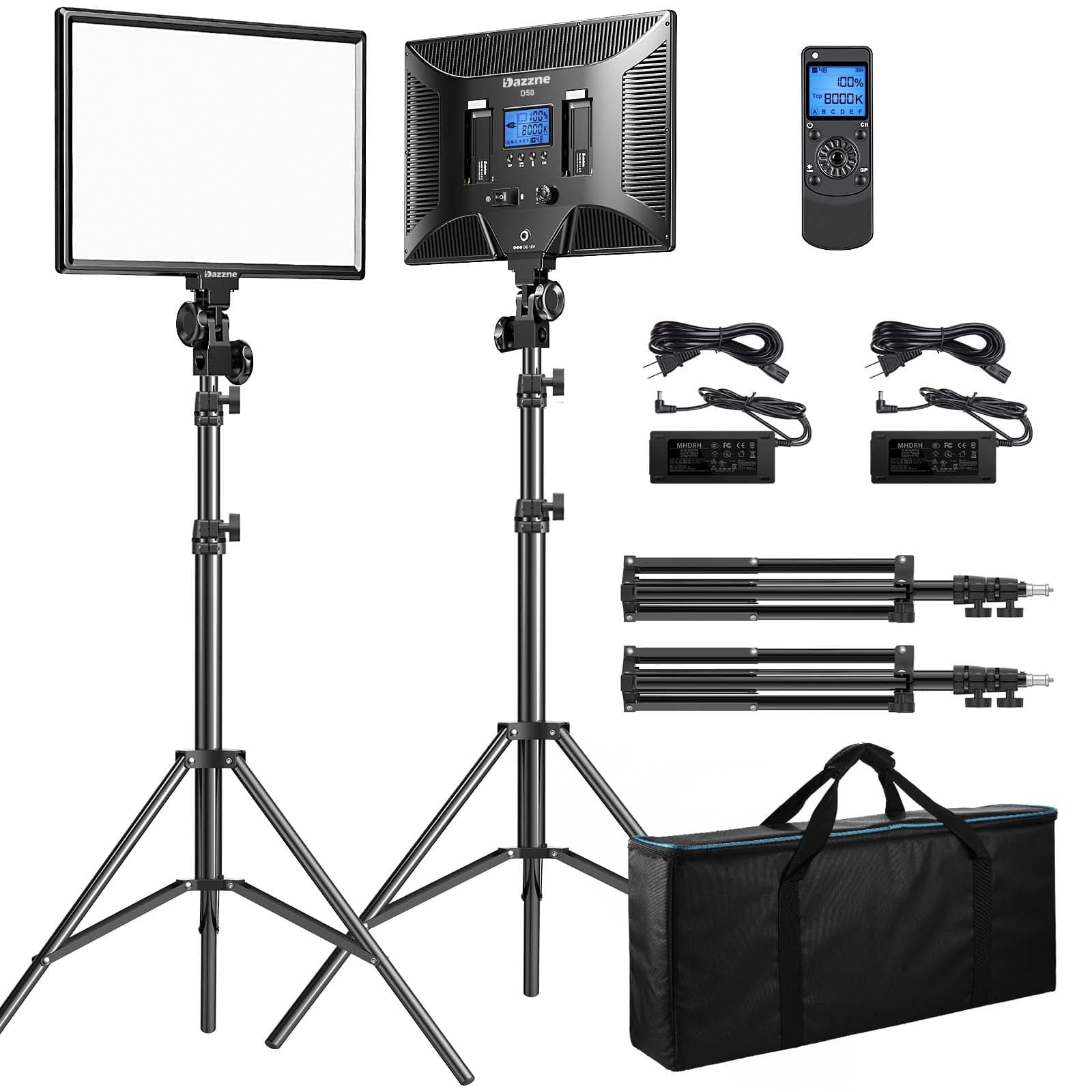 D50 LED Video Light Panel Lights 15.4", 2 Packs 45W 3000K-8000K Bi-Color Dimmable Photography Lighting, CRI 96+ Videography Lighting for Video Shooting/Gaming/Live Stream/Studio/Film