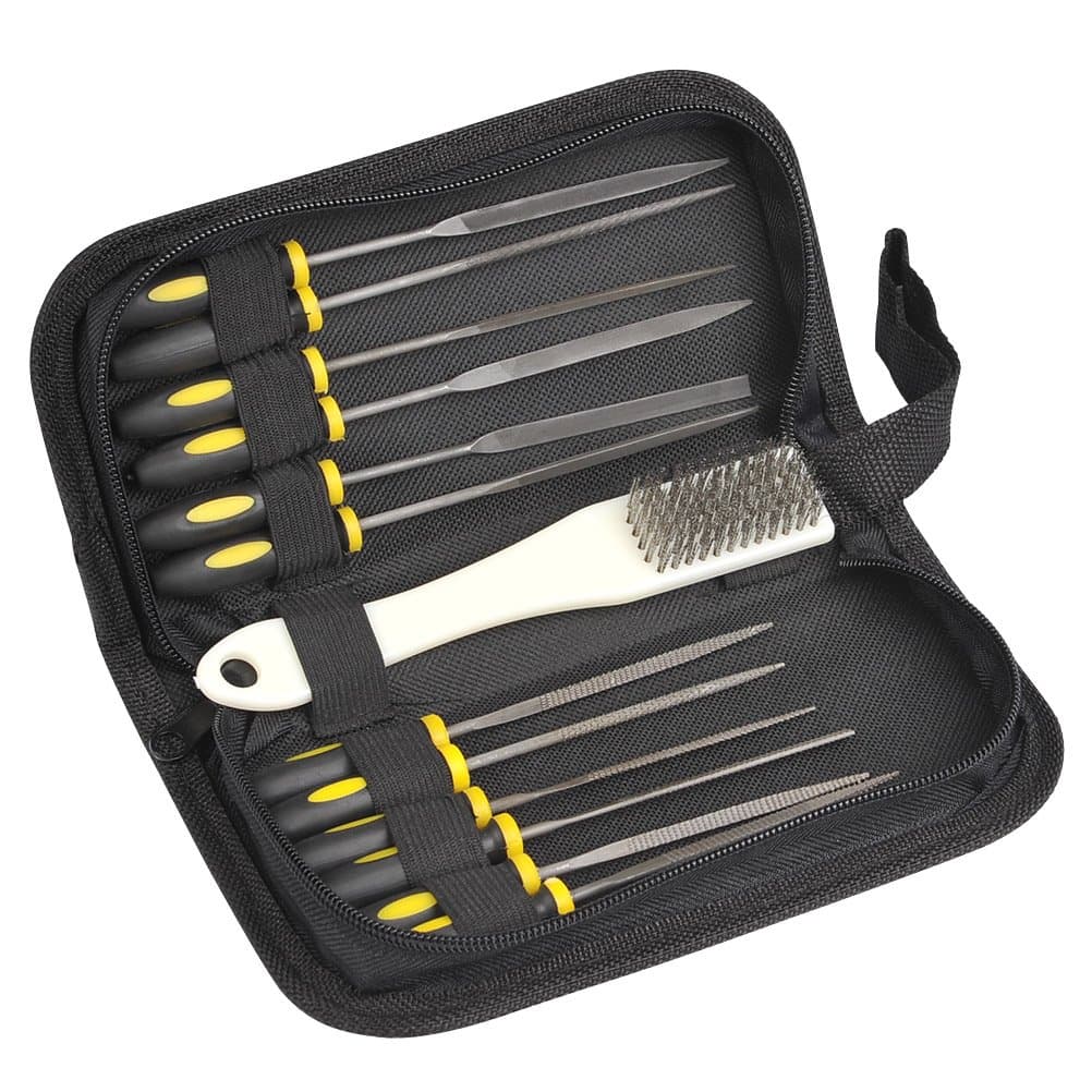 14Pcs Needle File Set, Mini Assorted Wood Rasp Set Steel Needle Files Trimming File with Wire Brush for Wood Carving
