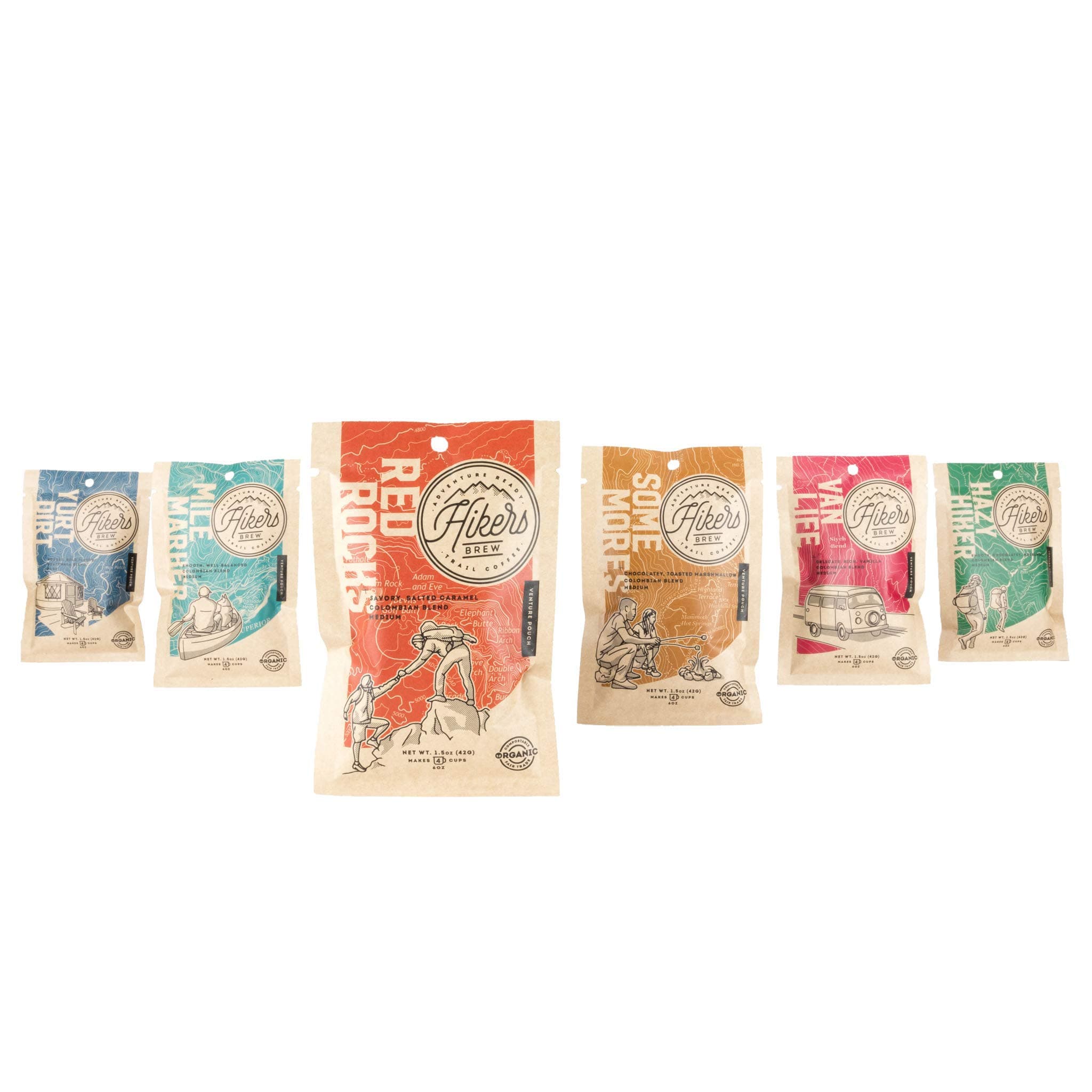 Hikers Brew Coffee - 6-Pack Sampler - 1.5 oz Venture Pouches - Ground Coffee