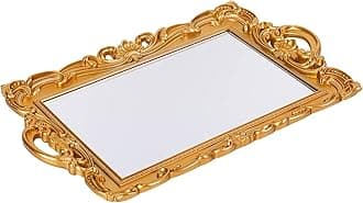 Sooyee Gold Decorative Tray,Bathroom Vanity Tray Decor, 15.3x9.8 Mirror Serving Tray with Handle for Dessert Table,Coffee Table,Vanity,Home Decor