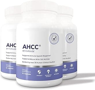 Papillex AHCC Supplement - Maximum Strength - Natural Immune Support Extract - Maintains Natural Killer Cell Activity - 20+ Human Research Studies - 60 Veggie Capsules (3 Pack)