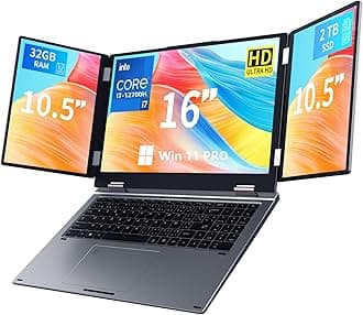 Triple Screen Laptop,16” Main + Dual 10.5” Monitors, Core i7-12700H, 32GB RAM,2TB SSD, Win 11 Pro,Wi-Fi 5,BT 5.0,Face & Fingerprint Unlock,USB-C,HDMI