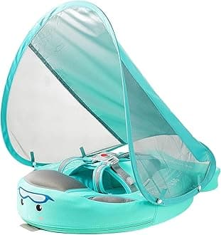 AnjeeIOT Mambobaby Float with Canopy Baby Float Non-Inflatable Baby Pool Float Solid Swimming Float Upgraded Add Tail Never Flip Over for Infant 3-24 Months, Green