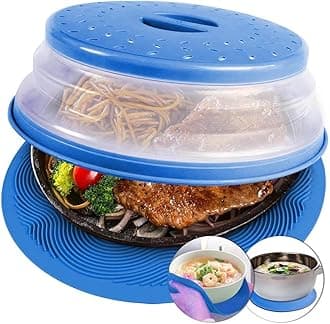 2 in 1, Microwave Mat & Food Cover- Mat as Bowl Holder, Cover for Splatter Guard, Multi-use: Silicone Trivet, Pot Holders, Drying, Baking, Place Mat, Utensils Rest for Kitchen Counter, Blue