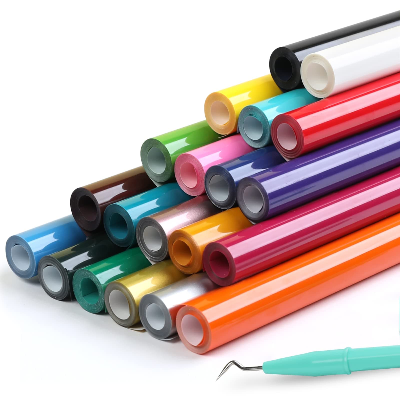 HTV Heat Transfer Vinyl Bundle - 20 Pack 12'' x 3FT Iron on Vinyl for All Cutting Machine, Easy to Use Heat Transfer Vinyl for T Shirts, HTV Vinyl Bundle with 20 Assorted Colors