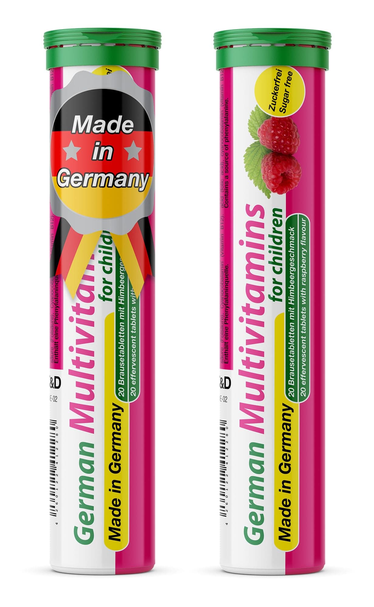 Multivitamin for Children - 2 x 20 effervescent Tablets - Raspberry Flavor - T&D Pharma German Multivitamin for Children - Made in Germany
