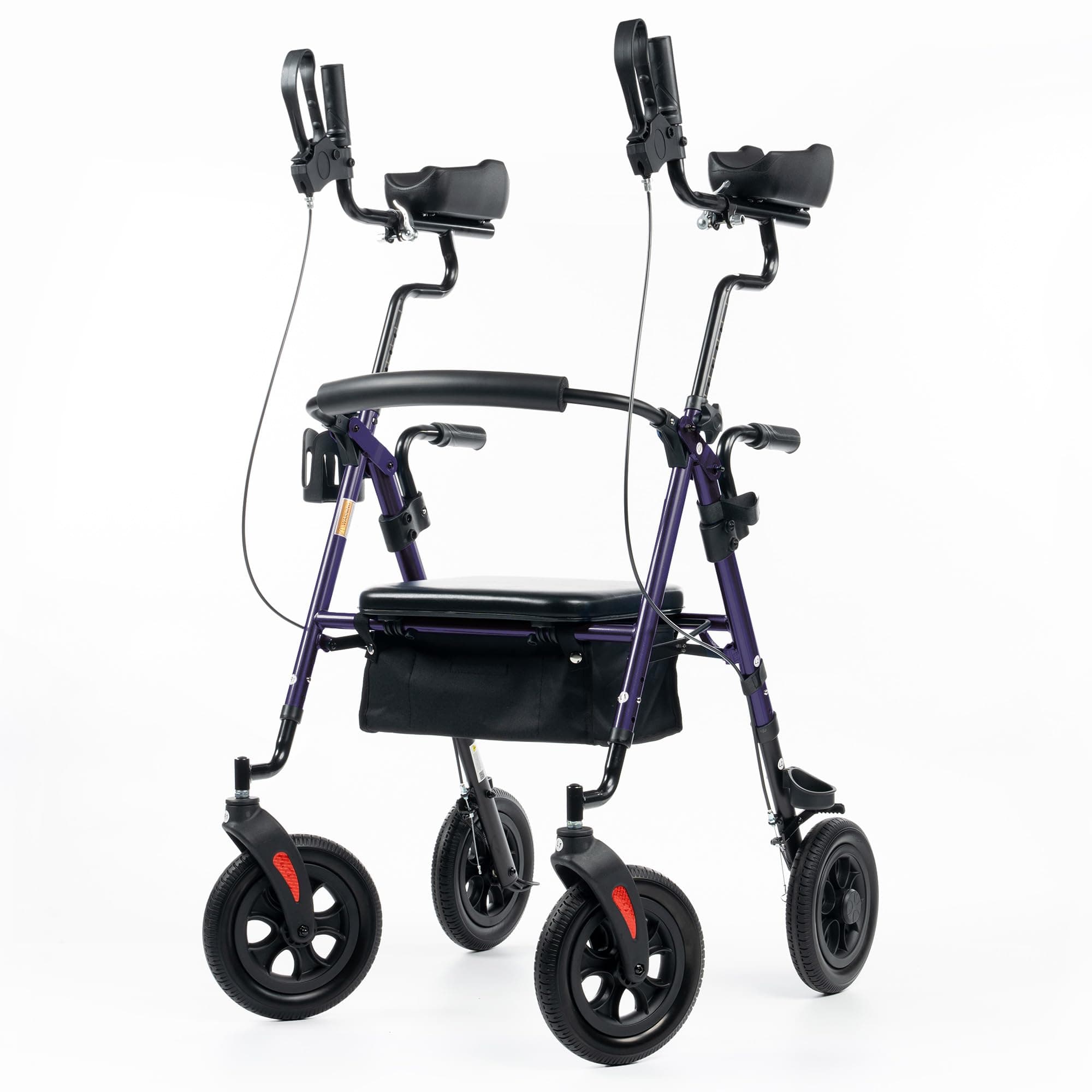 ELENKER All-Terrain Upright Rollator Walker, Stand Up Rolling Walker with 10’’Big PU Wheels and Adjustable Padded Armrests for Seniors from 4’8”to 6'4”, Purple
