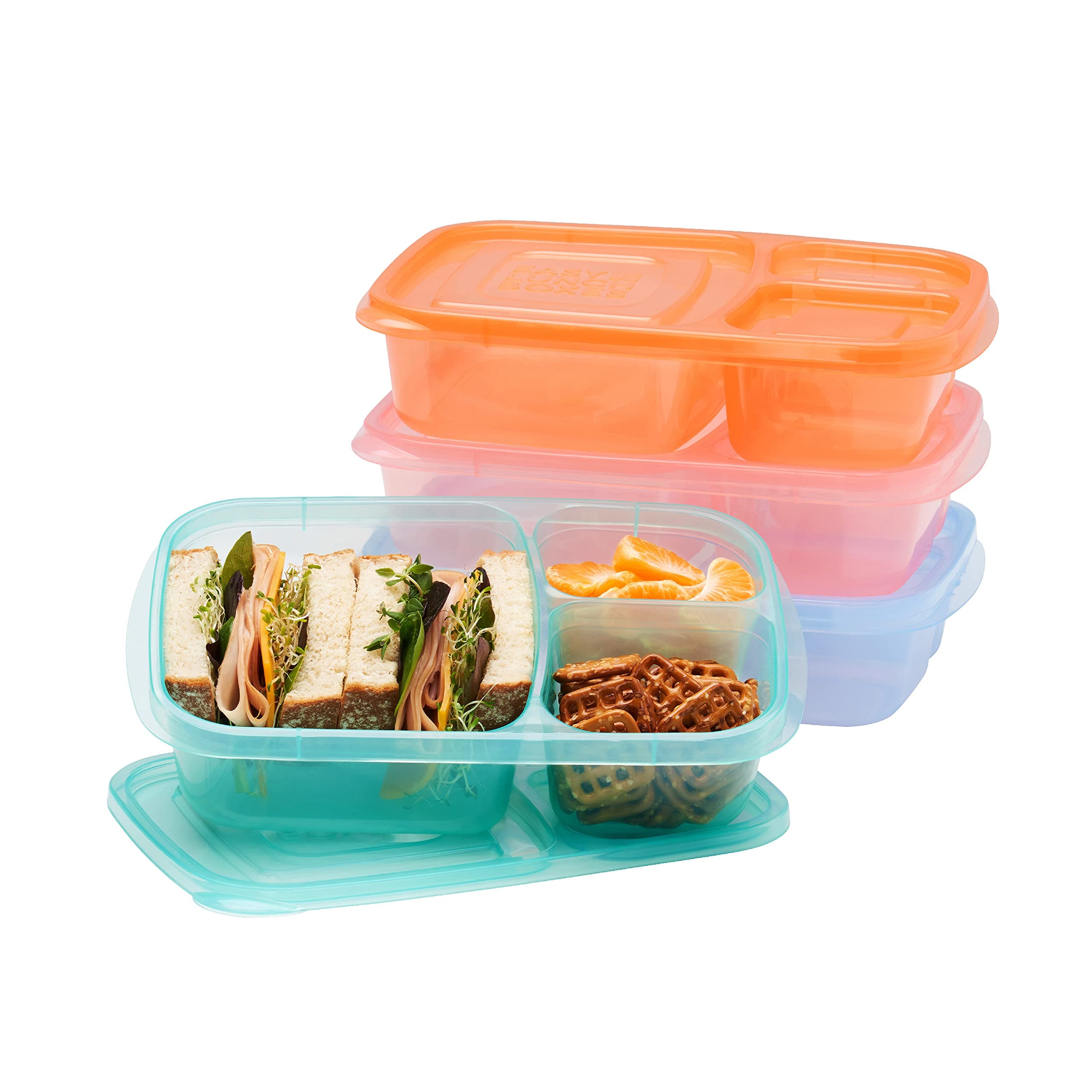 Easyboxes - Original Stackable Lunch Boxes - Reusable 3-Compartment Food Containers for Kids and Adults - Bento Lunch Box for Meal Prep, School, & Work - BPA Free, Set of 4 (Pastels)