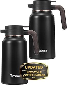 2 PCS Thermal Coffee Carafe 70 oz - 36 Hour Hot Stainless Steel Carafes for Hot Liquids-Insulated Coffee Carafes For Keeping Hot/Cold Coffee, Tea, Water, Drink Dispenser for Parties(Black/Black)