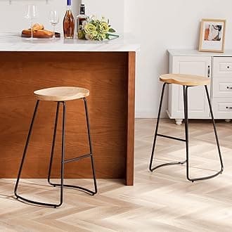 HeuGah Bar Stools Set of 2, 30" Bar Height Bar Stools with Metal Leg,Rustic Backless Bar Stool for Kitchen Island,Bar Chairs with Solid Wood Saddle Seat (Burlywood, 2 PCS 30Inch Bar Stools)