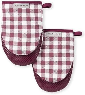 KitchenAid Gingham Mini Oven Mitt 2-Pack Set, Beet, 5.5"x8"