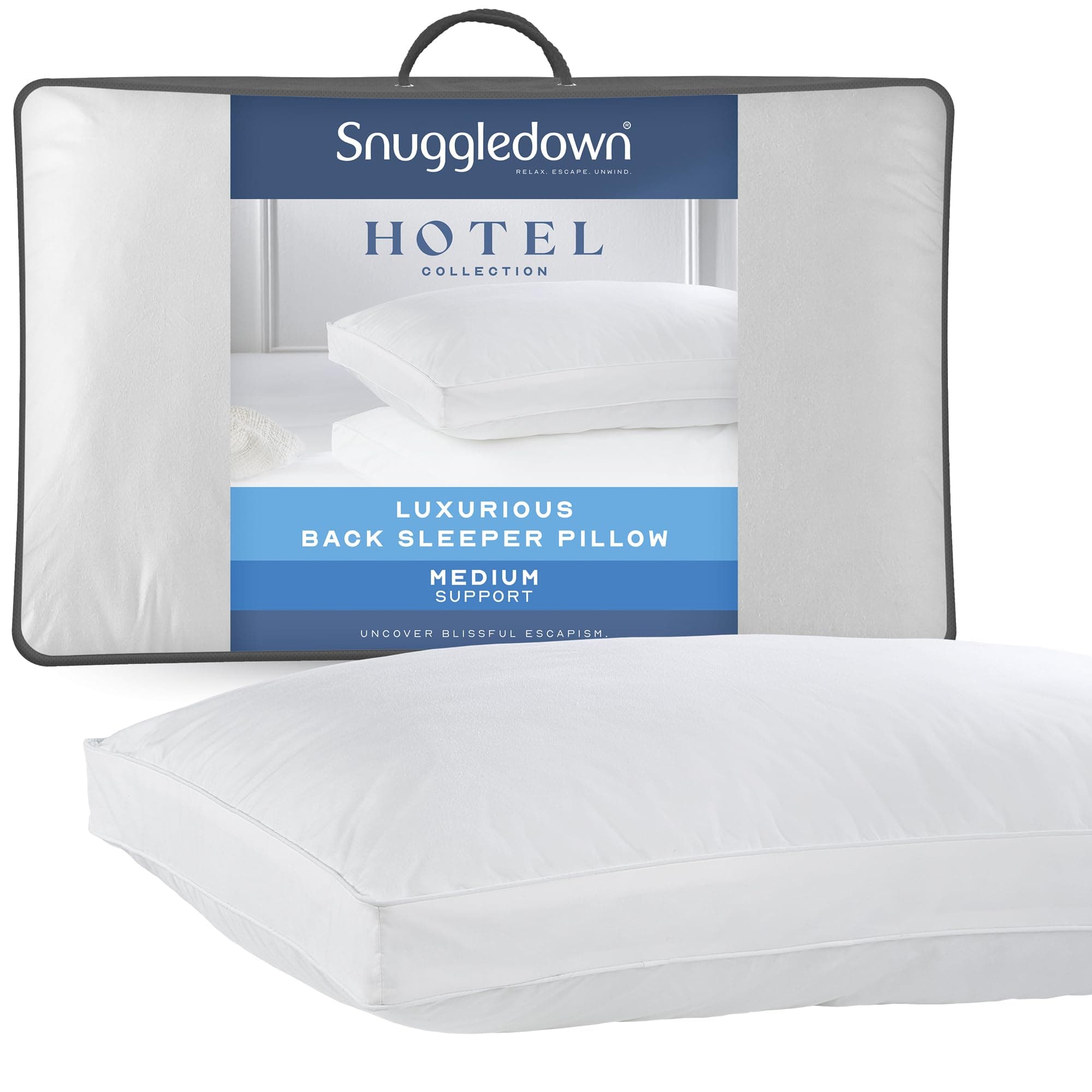 Hotel Collection Back Sleeper Pillow - Supportive & Breathable Boxed Pillow for Back Sleepers | Cotton Cover, UK-Made, Non-Allergenic, Machine Washable (43 x 69cm)