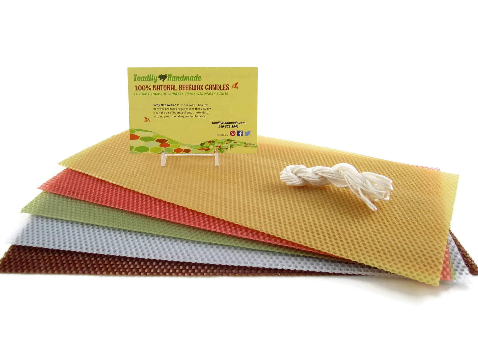 Make Your Own Beeswax Candle Starter Kit - 5 Full Size (Approx. 8" x 16 1/4") 100% Beeswax Honeycomb Sheets in Assorted Colors (Pat's Choice) - Light Blue, Terracotta, Chocolate, Avocado and Natural.