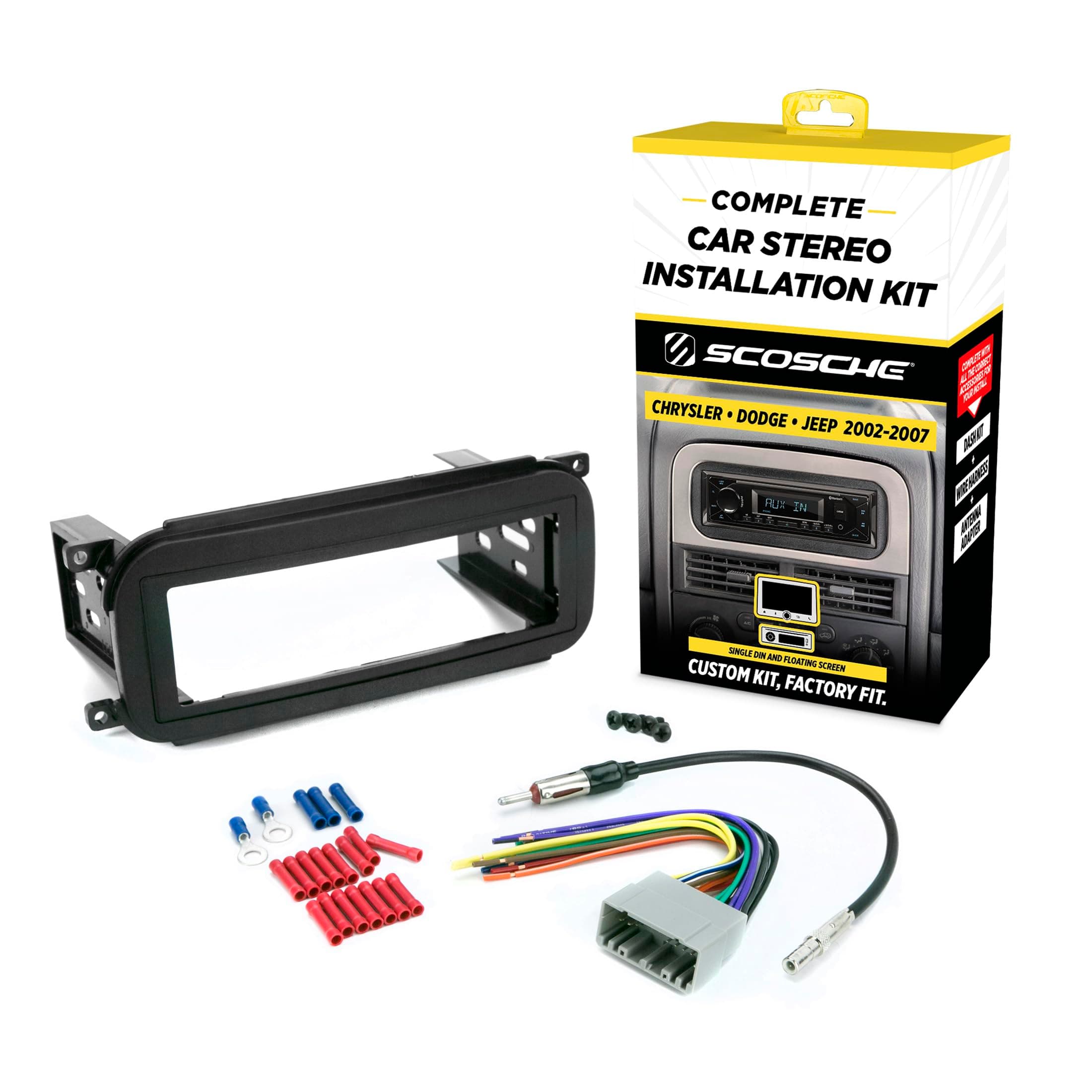 Scosche ICCR3BN Single DIN Radio Install Dash Kit Compatible with Select 2002-07 Chrysler, Dodge & Jeep Vehicles - Complete Basic Car Stereo Installation Kit - See Vehicle Fit Guide in Images