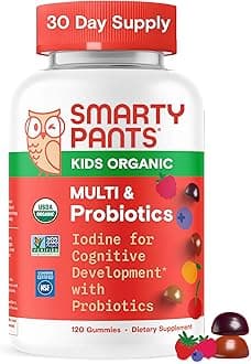 SmartyPants Organic Kids Multivitamin, Daily Gummy Vitamins: Probiotics, Vitamin C, D3, Zinc, & B12 for Immune Support, Energy & Digestive Health, Assorted Fruit Flavor, 120 Gummies, 30 Day Supply