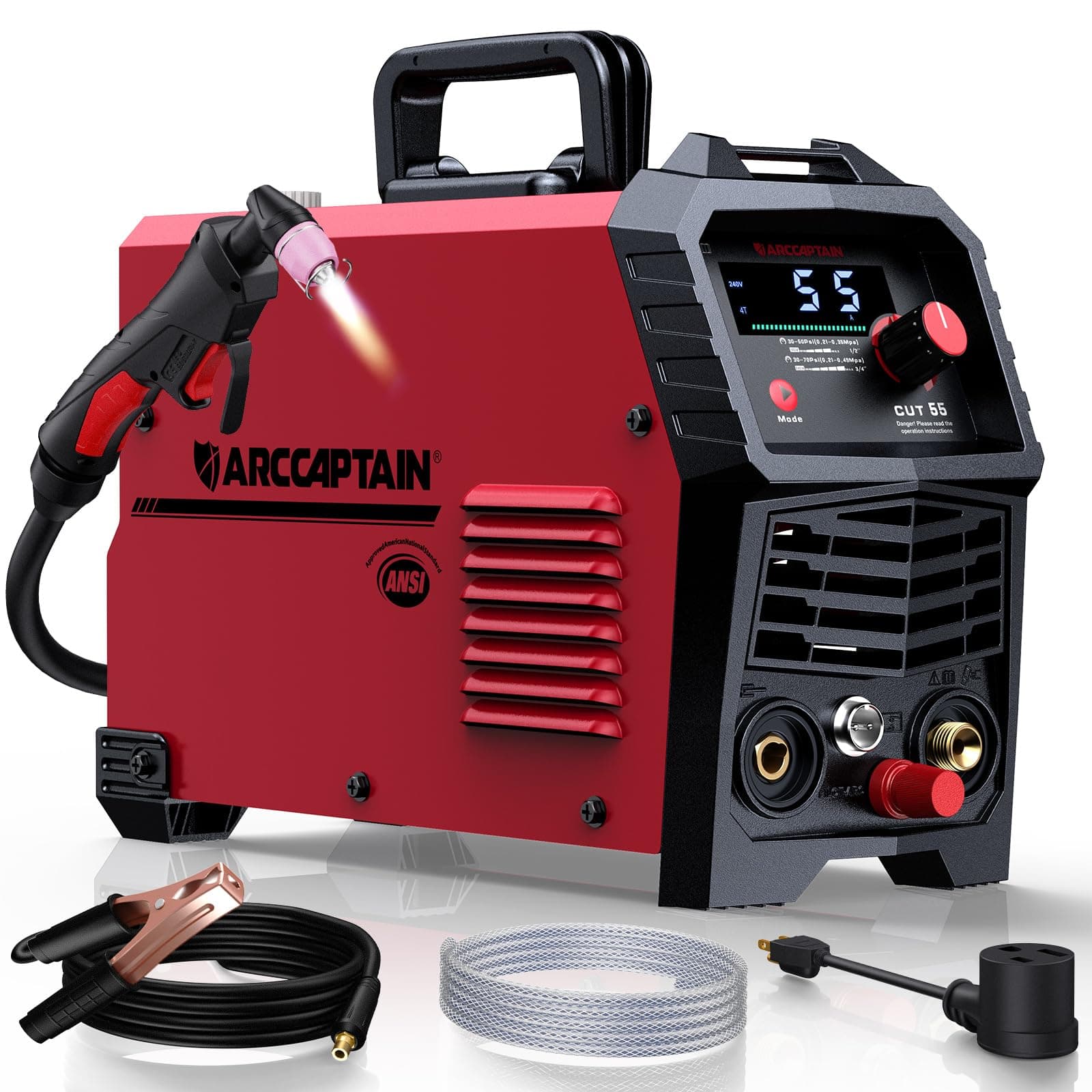 55A Plasma Cutter, Large LED Display, Non-Touch Pilot ARC Plasma Cutting Machine, 110/220V Dual Voltage IGBT Inverter, 1/2" Clean Cut, Post Flow, 2T/4T, for Beginners DIY