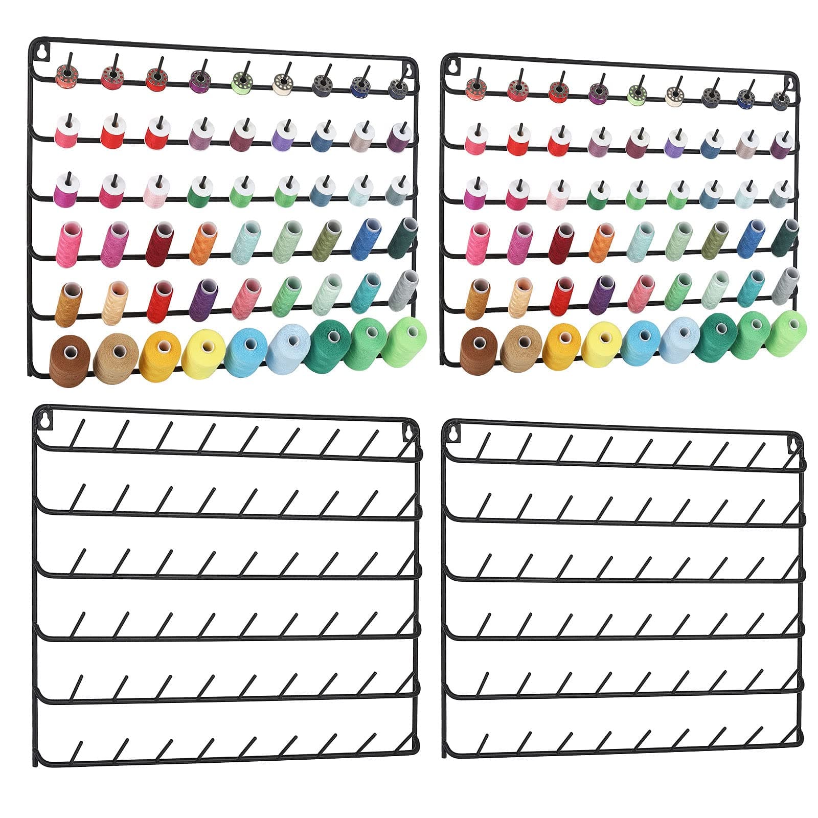 HAITRAL4 Set of 54-Spool Sewing Thread Rack, Wall-Mounted Metal Sewing Thread Holder, Hair-braiding Organizer, Black