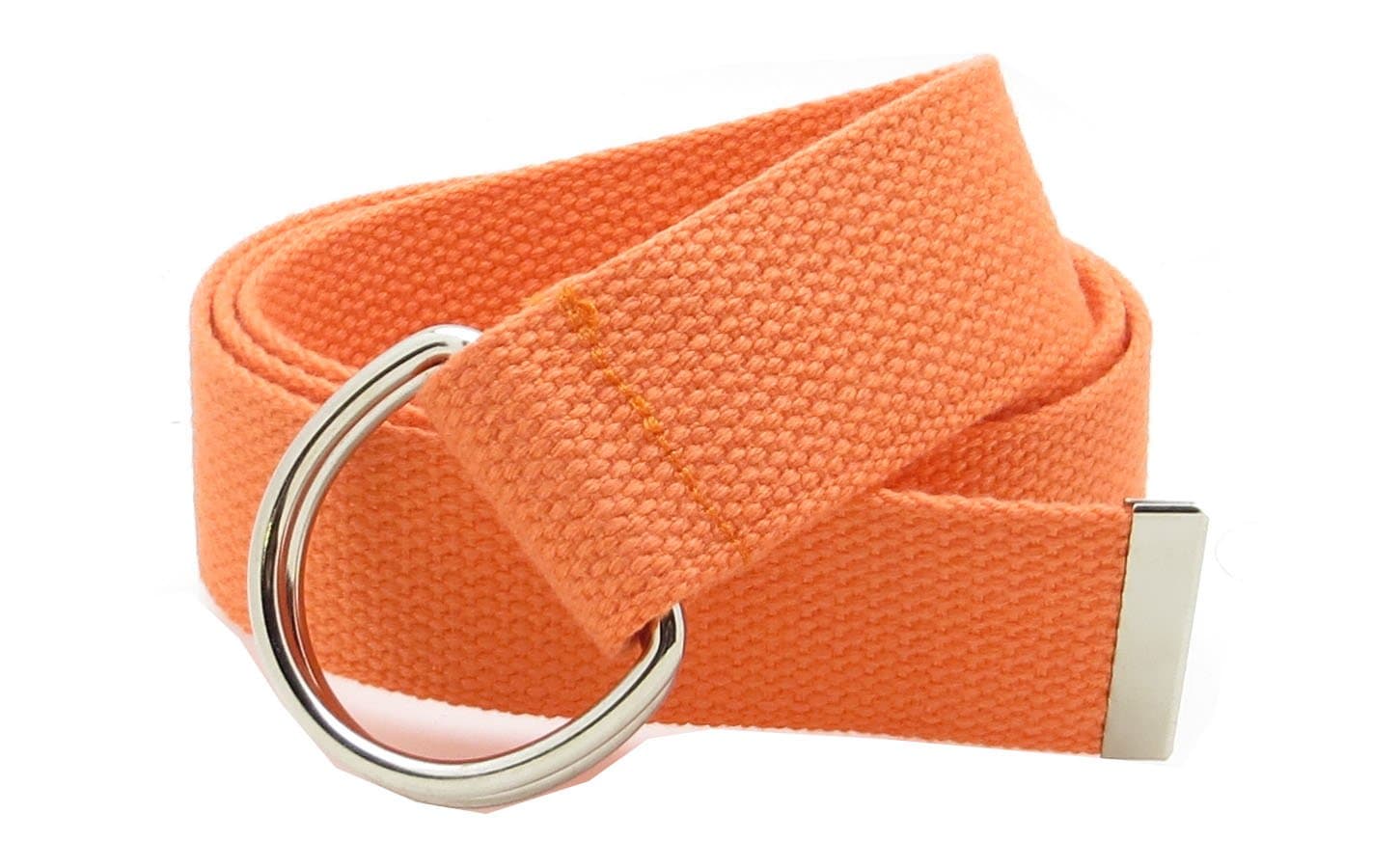 Canvas Web Belt Double D-Ring Buckle 1.5" Wide with Metal Tip Solid Color (Orange M)