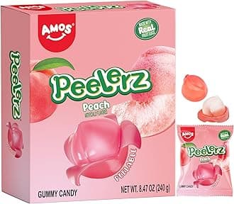 Peelerz Gummy Peach Candy, Peelable Fruit-Shaped Candy, 8.47oz Box with 10 Individual Packs, Fun Peeling Gummy Snack Made with Real Juice, Perfect for Easter Baskets & Festive Treats