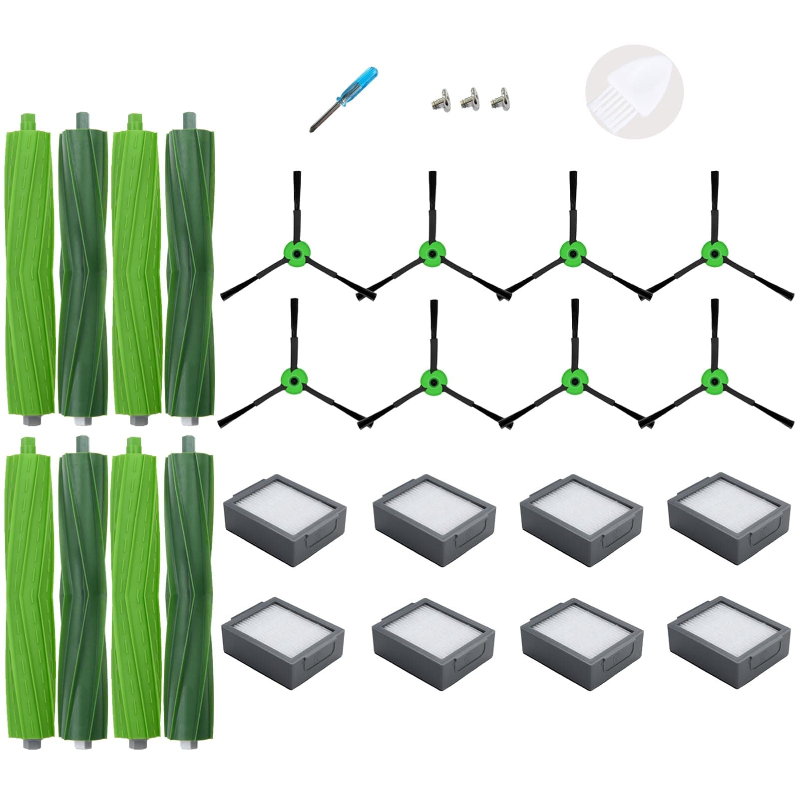 LOVECO 26-Pack Replacement Parts Compatible for iRobot Roomba E I & J Series, i7 i7+ j7 j7+ E5 E6 E7 i8 i6 i5 i4 i3 i2 i1 j8 j6 j5 and Plus Version, 4 Set Main Brush, 8 Filter, 8 Side Brush