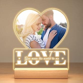 Personalized Picture Frame with Photo, Custom Photo Frame with Night Light, Customized Gifts for Girlfriend Boyfriend, Personalized Anniversary Couple Gifts for Women Men Her Him Wife