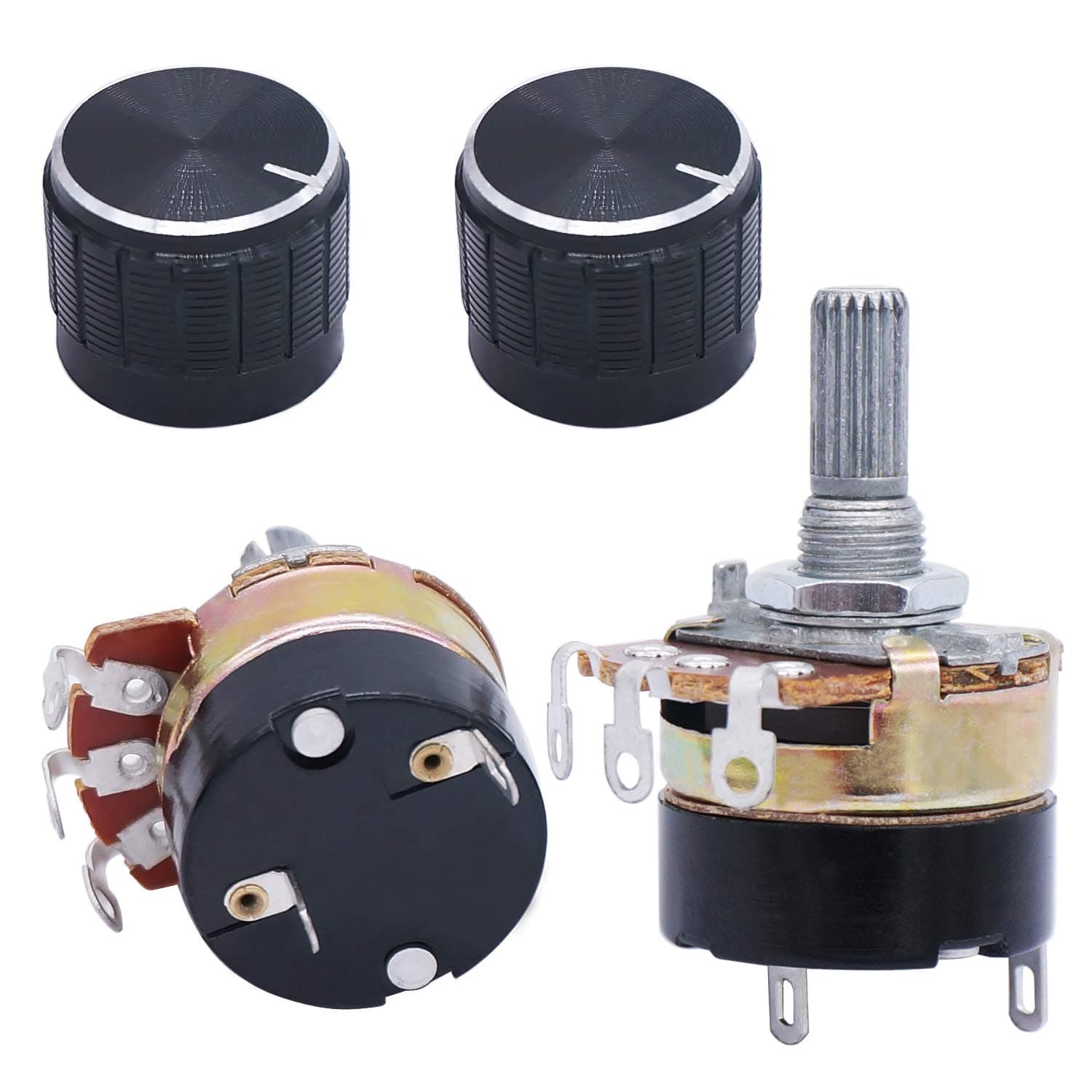 TWTADE / 2Pcs 100K Ohm Single Linear Taper Potentiometers with on/Off Switch + 2pcs Black Aluminum Alloy knob