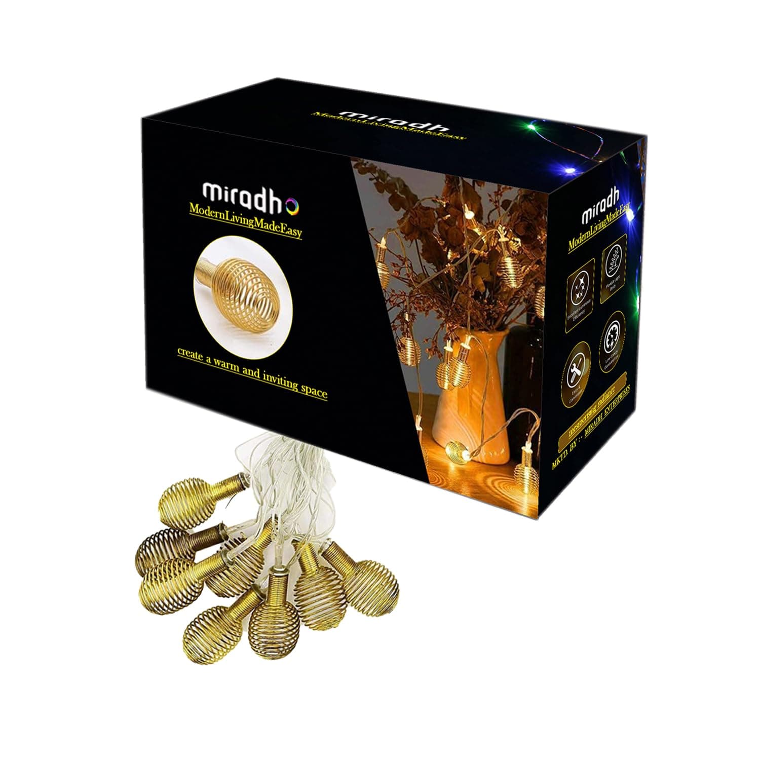 String Lights Moroccan Ball Multicolor 11Ft 14Led Spiral Spring Fairy Light Orb Lantern Christmas Lighting Diwali,Outdoor Garden,Xmas Tree,Party (Golden Spiral),3.2 Metre)