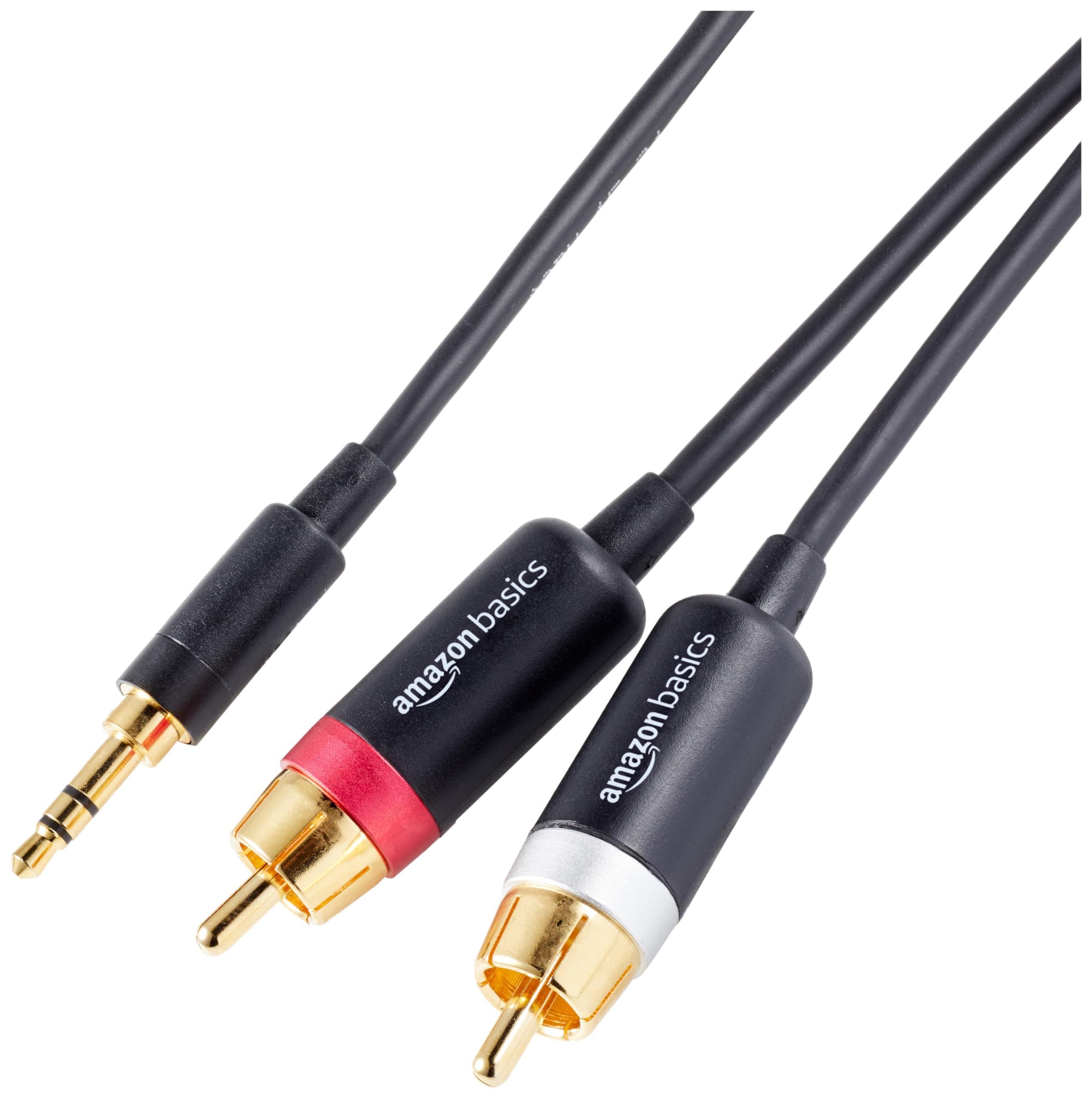 Amazon Basics 3.5mm Aux to 2 RCA Adapter Audio Cable for Stereo Speaker or Subwoofer with Gold-Plated Plugs, 1.22 M, Black