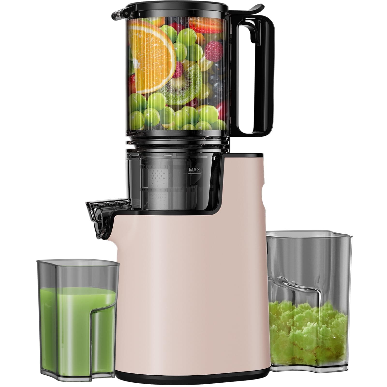 Cold Press Juicer, Masticating Juicer with 5.4" Wide Feed Chute, 350w Slow Juicer Machines Fit Whole Vegetables and Fruits with High Juice Yield, Easy to Clean (Pink)