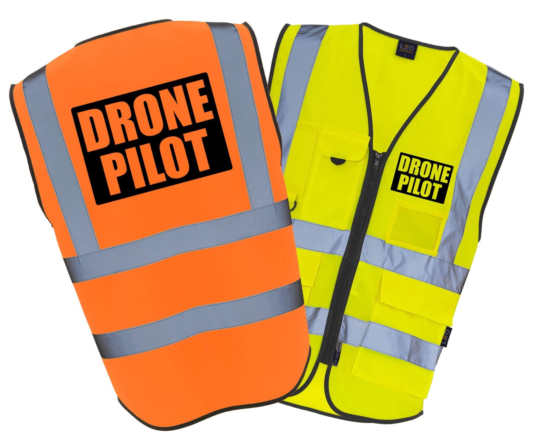 DRONE PILOT - EXECUTIVE CLASS 2 - WITH STORAGE POCKETS - Hi Vis Hi Viz High Visibility Reflective Safety Vest/Waistcoat