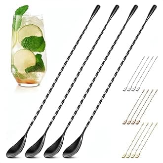 4 Pcs Bar Spoon Cocktail Mixing Spoon Set – 12" Stainless Steel with Twisted Spiral Handle Stirring Spoons, Good for Cocktails, Iced Tea, & Drink Mixing Lovers | Caviar Spoons