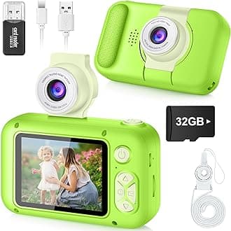 X101 Children's Camera for 3 4 5 6 7 8 9 10 11 12 Year Old Girls/Boys, Children's Camera with 180° Flip Lens & 2.4 Inch IPS Screen, Birthday Party Gift Toy for Girls/Boys, 32 GB