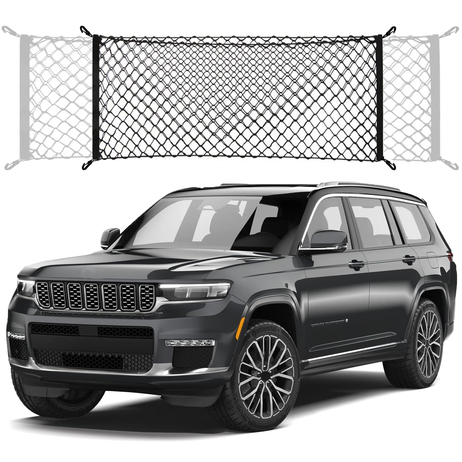 Envelope Style Trunk Cargo Net Compatible with Jeep Grand Cherokee New 2025 2024 2023 2022, Grand Cherokee L 2025 2024 2023 2022 (Both 5 and 7 Seats) SUV Nylon Car Rear Mesh Tailgate Netting