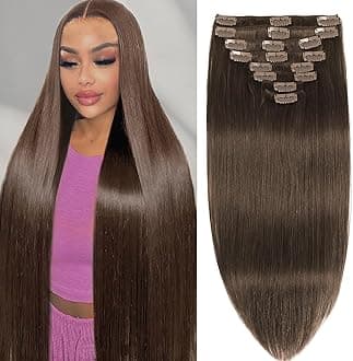 Chocolate Brown Clip in Hair Extensions Real Human Clip in Extensions Invisible Remy Human Hair Natural Straight Seamless Hair Extensions 8pcs Double Weft 18 Inch 100g