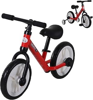 HOMCOM 11 Inch Kids Balance Bike Training Pedal Bicycle W/Removable Stabilizers EVA Tyres Adjustable Seat Height 2 to 5 Years Gift for Boys Girls Red