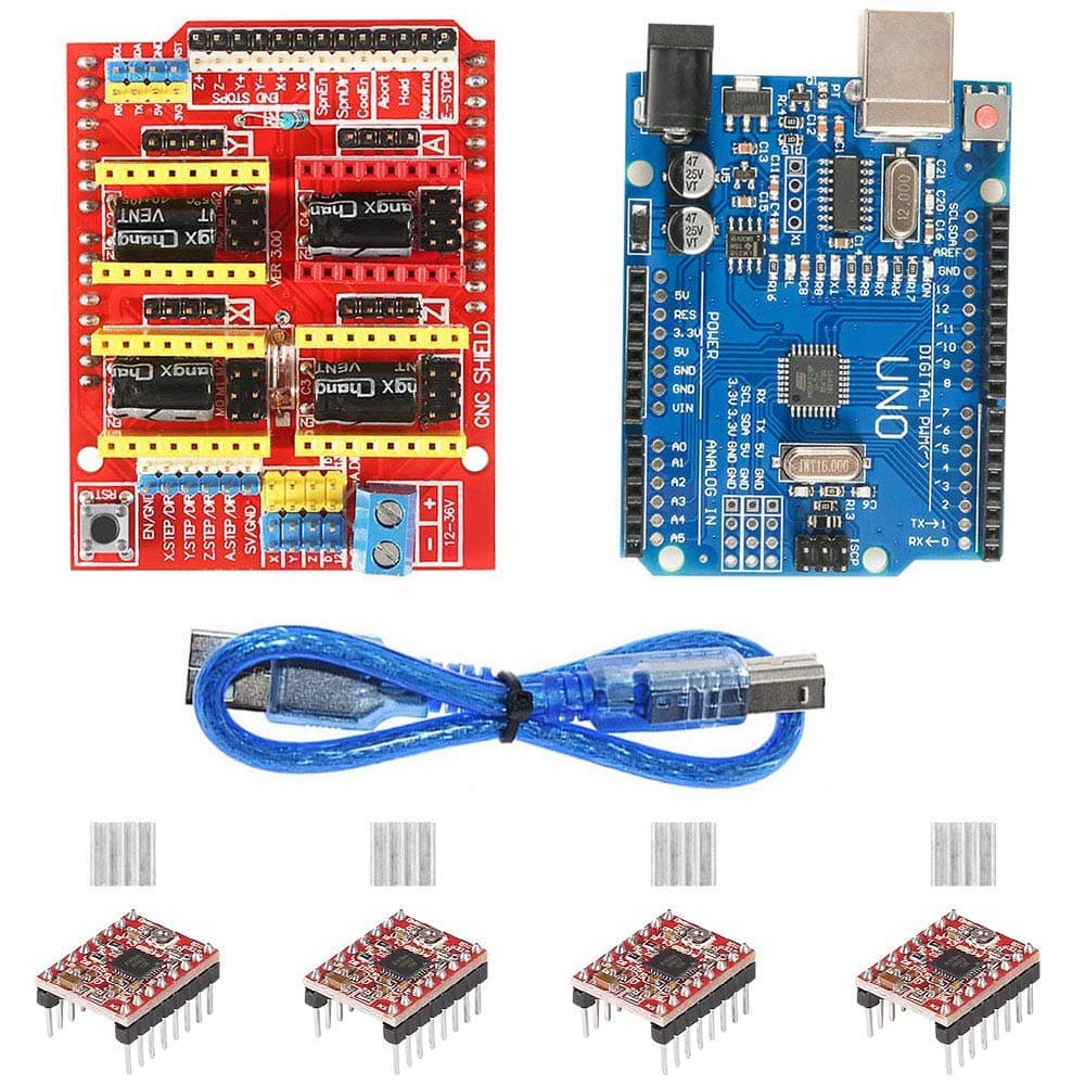 REES52 iduino CNC Shield Contoller Kits for 3D Printer, CNC Shield Expansion Board V3.0 +UNO R3 Board + A4988 Stepper Motor Driver with Heatsink for iduino Kits