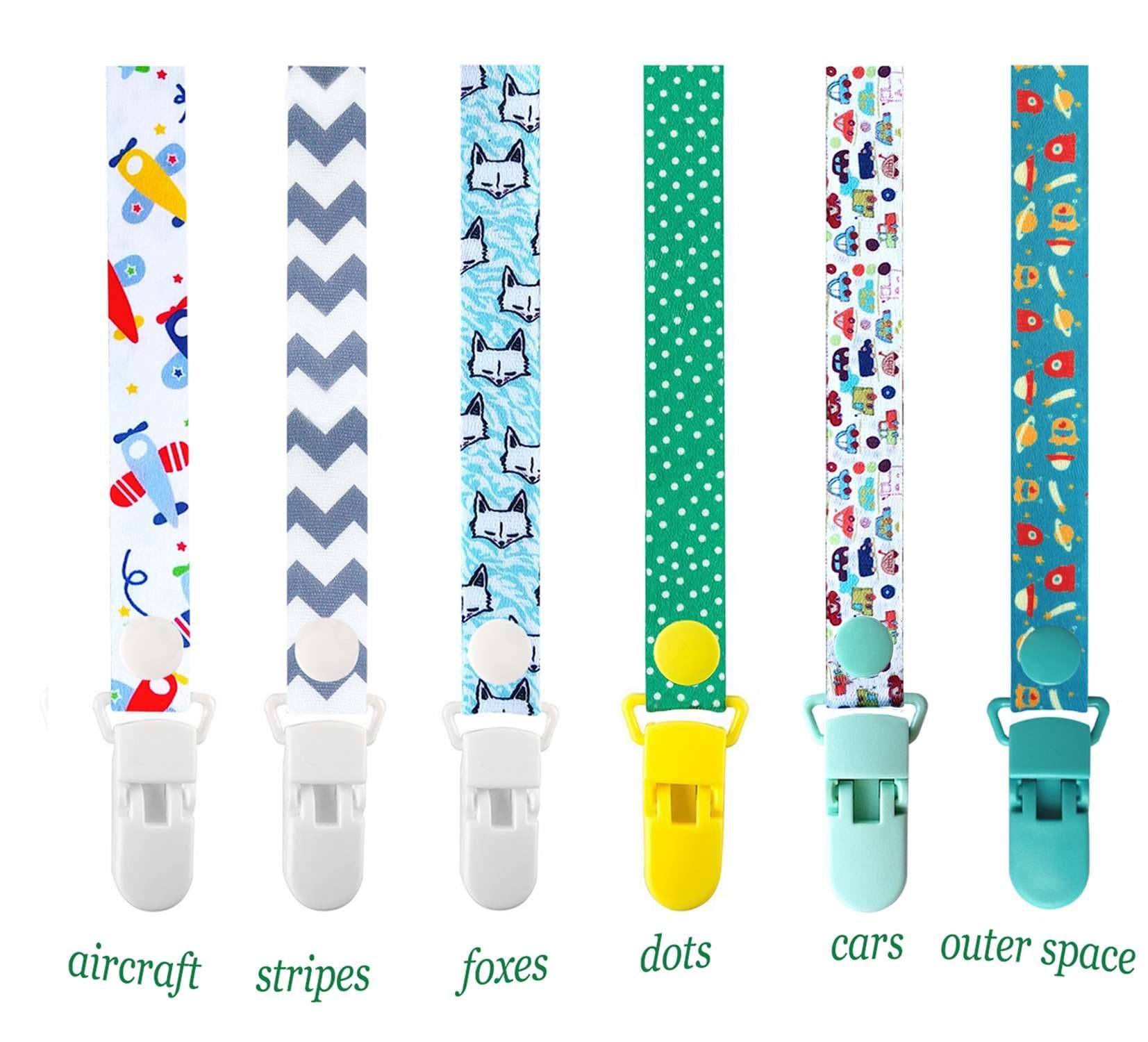 6 Pack Dummy Clips Pacifier Holder Strap, Goldore Baby Teething Holder Fits All Pacifiers & Soothers for Girls and Boys, Adjustable Length (Boy)
