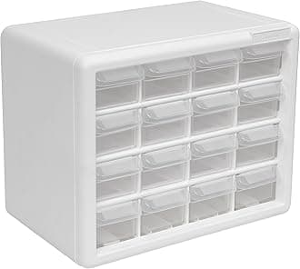 16-Drawer Plastic Drawer Storage Cabinet for Garage Organization, Beads, Makeup Organizer, Building Bricks Storage, Teacher Toolbox, 10-1/2" W x 6-1/2" D x 8-1/2" H, 10116 White