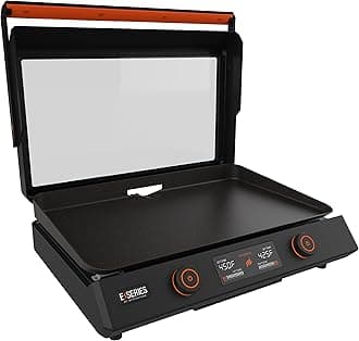 22-Inch Electric Griddle - 1600W Non Stick Ceramic Titanium Coated Stainless Steel Tabletop Griddle with EZ-Touch Control Dial, LCD Display, Patented Rotate & Remove Glass Hood - 8001