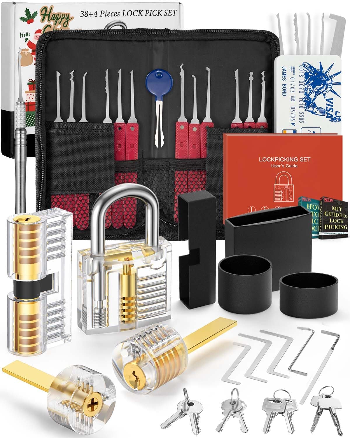 Eventronic 38+4 Piece Lock Picking Set, [2023 Upgrade Version] Lock Pick Tool Kit with 4 Transparent Training Locks for Lockpicking, Bonus E-Guides for Beginner and Pro Locksmiths