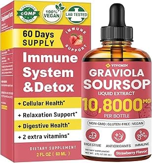 vivcmin Graviola Soursop Leaf Extract Liquid - Soursop Bitters Liquid, Support Immune, Relax, Liver and Sleep, Sugar & Alcohol-Free, Highly Absorbable Formula, Strawberry Flavor, 2 Fl Oz