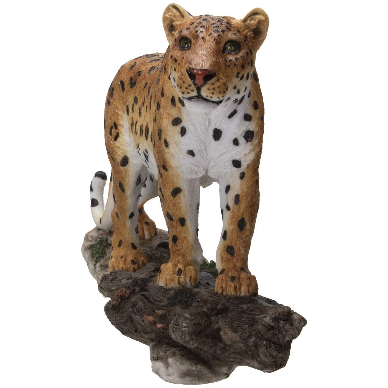 Realistic Big Cat Leopard Perching on Wood Resin Figurine Statue